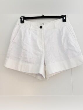 J. Crew White High-Waist Pleated Linen Shorts